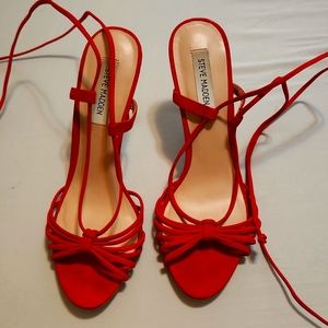 Steve Madden red ankle wrap heeled sandals - sz 10